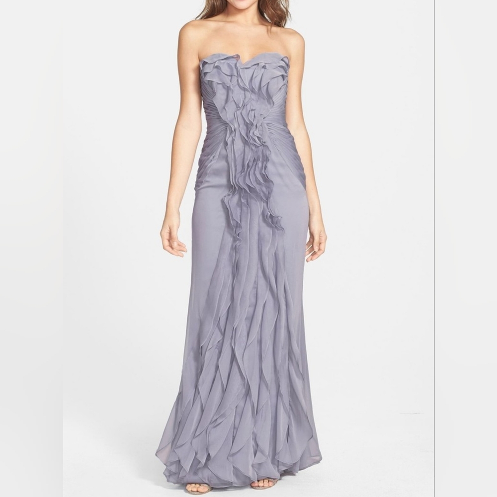Adrianna Papell Gray and Purple Strapless Gown